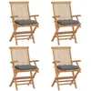 Image de vidaXL Chaises pliantes avec coussins gris, 4 pièces, en teck massif
