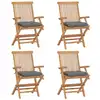 Image de vidaXL Chaises de jardin et coussins gris lot de 4 Bois de teck massif
