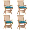 Image de vidaXL Chaises de jardin avec coussins bleu clair lot de 4 Teck massif