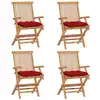 Image de vidaXL Chaises de jardin et coussins rouge lot de 4 Bois teck massif
