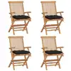 Image de vidaXL Chaises pliantes avec coussins noirs, 4 pièces, en bois de teck massif