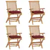 Image de vidaXL Chaises de jardin avec coussins rouge bordeaux lot de 4 Teck