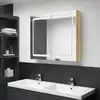 Image de vidaXL Armoire de salle de bain à miroir à LED Blanc et chêne