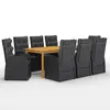Image de vidaXL Ensemble à manger de jardin 9 pcs Noir