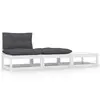 Image de vidaXL Salon de jardin 3 pcs avec coussins Blanc Bois de pin massif