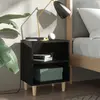 Image de vidaXL Table de chevet avec pieds en bois Noir brillant 40x30x50 cm