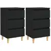 Image de vidaXL Tables de chevet avec pieds en bois 2 pcs noir 40x35x69 cm