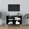 Image de vidaXL Meuble TV avec pieds en bois massif Noir 69,5x30x50 cm
