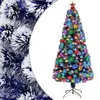 Image de vidaXL Arbre de Noël artificiel pré-éclairé blanc/bleu fibre optique