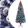 Image de vidaXL Arbre de Noël artificiel pré-éclairé blanc/bleu fibre optique