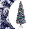 Image de vidaXL Arbre de Noël artificiel pré-éclairé blanc/bleu fibre optique