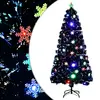 Image de vidaXL Sapin de Noël et flocons de neige LED Noir 150 cm Fibre optique