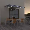 Image de vidaXL Auvent manuel rétractable avec LED 350x250 cm Bleu et blanc