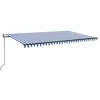 Image de vidaXL Auvent automatique capteur de vent/LED 500x300 cm Bleu et blanc