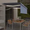Image de vidaXL Auvent manuel rétractable avec store et LED 4,5x3 m Bleu blanc