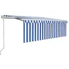 Image de vidaXL Auvent Automatique avec Store et Capteur de Vent LED Banne Pliable Jardin Balcon Terrasse Protection contre Rayons UV 4,5x3 m Bleu et Blanc