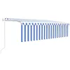 Image de vidaXL Auvent Automatique Store Capteur de Vent et LED Auvent Rétractable Balcon Jardin Patio Terrasse Extérieur 5x3 m Bleu et Blanc