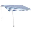Image de vidaXL Auvent Manuel Rétractable sur Pied Auvent de Terrasse Store de Balcon Jardin Patio Extérieur Ombrage des Fenêtres 300x250 cm Bleu et Blanc