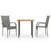 Image de vidaXL Ensemble à manger de jardin 3 pcs Résine tressée Gris