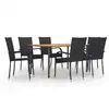 Image de vidaXL Ensemble à manger de jardin 7 pcs Résine tressée Noir