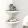 Image de vidaXL Étagères d'angle murales 2 pcs Chêne et blanc 25x25x3,8 cm MDF