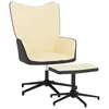 Image de vidaXL Chaise de relaxation avec tabouret Blanc crème Velours et PVC