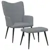 Image de vidaXL Chaise de relaxation avec tabouret Gris clair Tissu