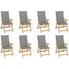 Image de vidaXL Chaises inclinables de jardin et coussins lot de 8 Teck solide