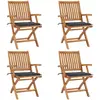 Image de vidaXL Chaises pliables de jardin avec coussins lot de 4 Teck solide