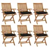 Image de vidaXL Lot de 6 Chaises Pliables de Jardin avec Coussins, Sièges de Terrasse, Chaises de Salle à Manger, Meubles de Patio Extérieur, Bois de Teck