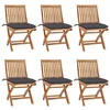 Image de vidaXL Chaises pliantes avec coussins, 6 pièces, en teck massif
