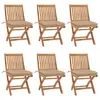 Image de vidaXL Chaises pliantes avec coussins, 6 pièces, en teck massif