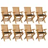 Image de vidaXL Chaises de jardin avec coussins noir lot de 8 Bois teck massif