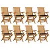 Image de vidaXL Chaises de jardin avec coussins noir lot de 8 Bois teck massif