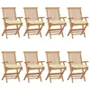 Image de vidaXL Chaises de jardin et coussins blanc crème lot de 8 Teck massif