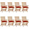 Image de vidaXL Chaises de jardin avec coussins rouge lot de 8 Bois teck massif