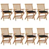 Image de vidaXL Chaises de jardin avec coussins noir lot de 8 Bois teck massif