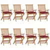 Image de vidaXL Chaises de jardin avec coussins bordeaux lot de 8 Teck massif