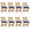 Image de vidaXL Chaises de jardin avec coussins bleu lot de 8 Bois teck massif