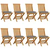 Image de vidaXL Chaises pliantes avec coussins gris, 8 pièces, en teck massif