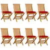 Image de vidaXL Chaises pliantes avec coussins rouges, 8 pièces, en bois de teck massif