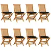 Image de vidaXL Chaises de jardin et coussins noir lot de 8 Bois de teck massif