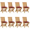 Image de vidaXL Chaises de jardin avec coussins bordeaux lot de 8 Teck massif