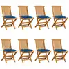Image de vidaXL Chaises de jardin et coussins bleu lot de 8 Bois de teck massif