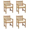 Image de vidaXL Lot de 4 Chaises de Jardin avec Coussins, Sièges de Terrasse, Chaises de Salle à Manger, Meubles de Patio Extérieur, Crème Bois Teck Solide
