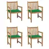 Image de vidaXL Chaises de jardin lot de 4 et coussins vert Bois de teck solide