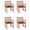 Image de vidaXL Chaises de jardin lot de 4 et coussins rouge bois teck solide