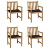 Image de vidaXL Chaises de jardin lot de 4 et coussins noir Bois de teck solide