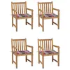 Image de vidaXL Chaises de jardin lot de 4 et coussins à carreaux rouge Teck
