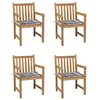 Image de vidaXL Lot de 4 Chaises de Jardin avec Coussins à Carreaux, Sièges de Terrasse, Chaises de Balcon, Meubles de Patio Extérieur, Gris Teck Solide